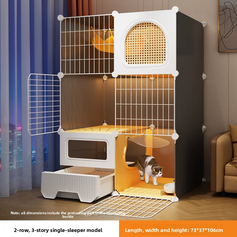 

Large Cat Cages with Bed & Litter Box Indoor Multi-Level Cat House Spacious 3-in-1 Pet Villa Roomy Playpen with Resting Area