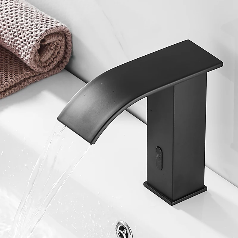 

Black smart induction faucet waterfall hot and cold washbasin washbasin automatic washbasin faucet bathroom full copper