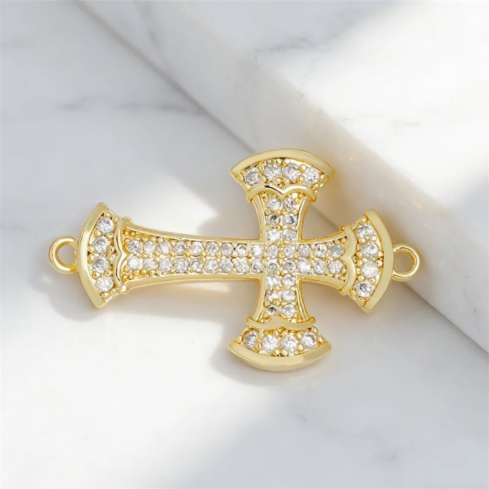 2Pcs Link Connectors Brass Cubic Zirconia Cross Shaped Charms for Diy Jewelry Necklace Bracelet Making Accessories for Women Men - view 2