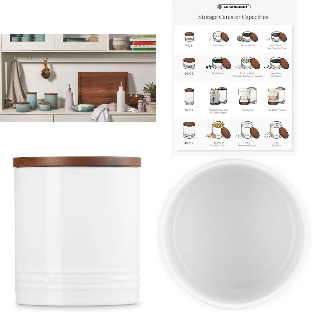 

Large White Ceramic Salt Cellar and Storage Jar with Wooden Lid, 1.2 Quart