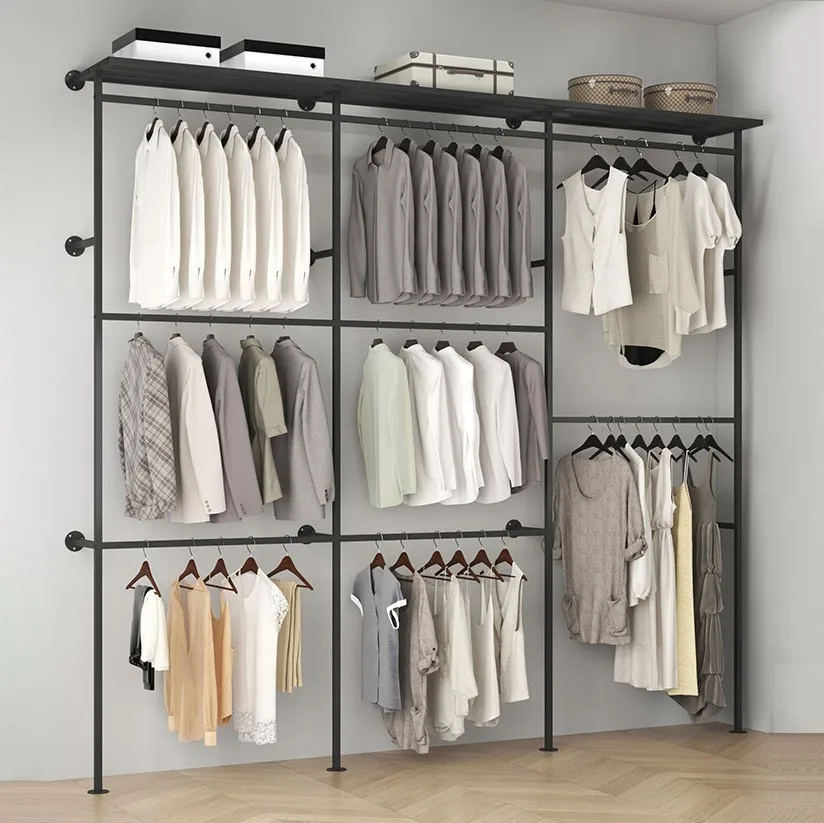 Clothing store display rack Wall-mounted display shelf Household bedroom Cloakroom Simple double-layer clothes rack