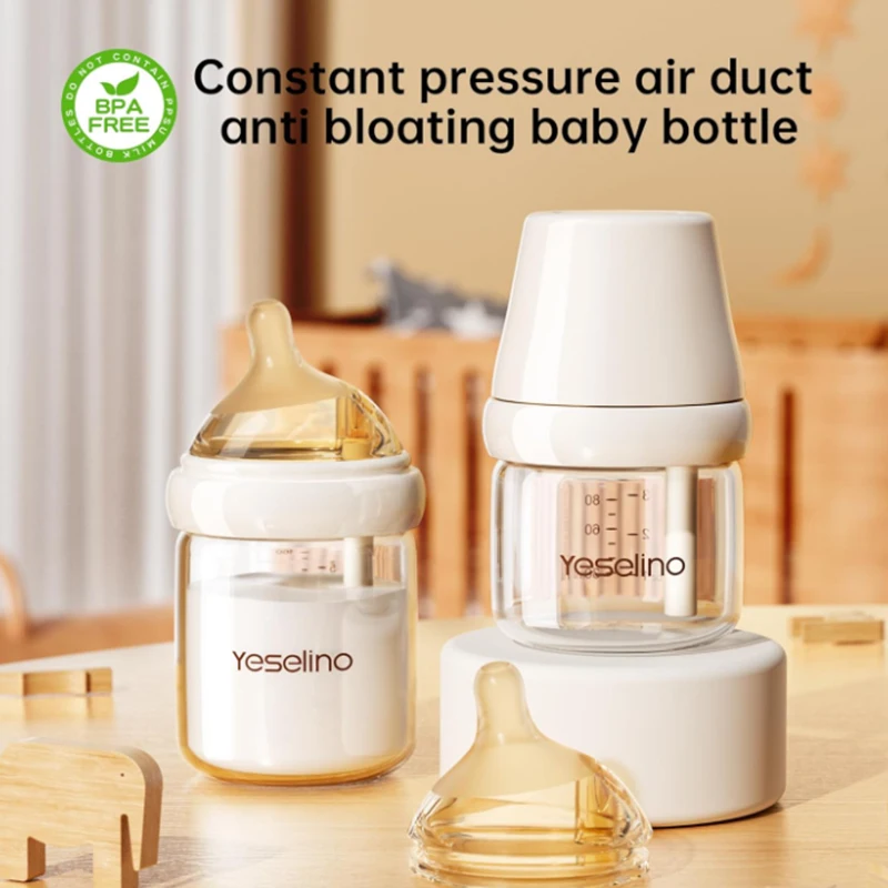Babyflasche aus Naturglas, BPA-frei, Anti-Kolik-Entlüftungssystem, 2,7 Unzen und 5,4 Unzen mit langsamer und mittlerem Durchfluss, 2er-Pack