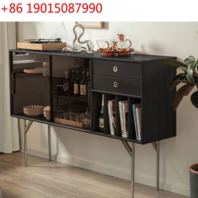 Nordic floor-to-ceiling dining side cabinet, simple living room retro sliding door
