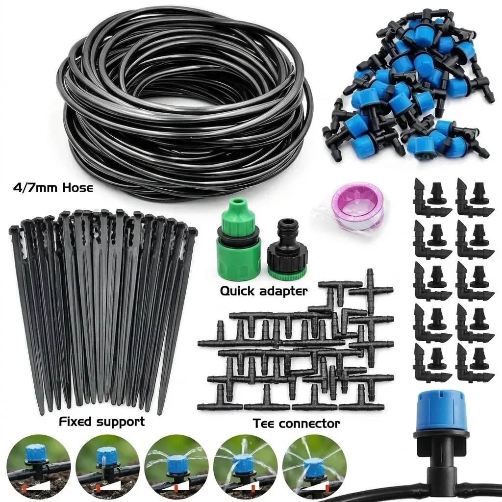 10-30M Garden Drip Irrigation Kit 1/4 Inch Automatic Watering Nozzles Farmland Bonsai Plant Flower Vegetable Greenhouse System