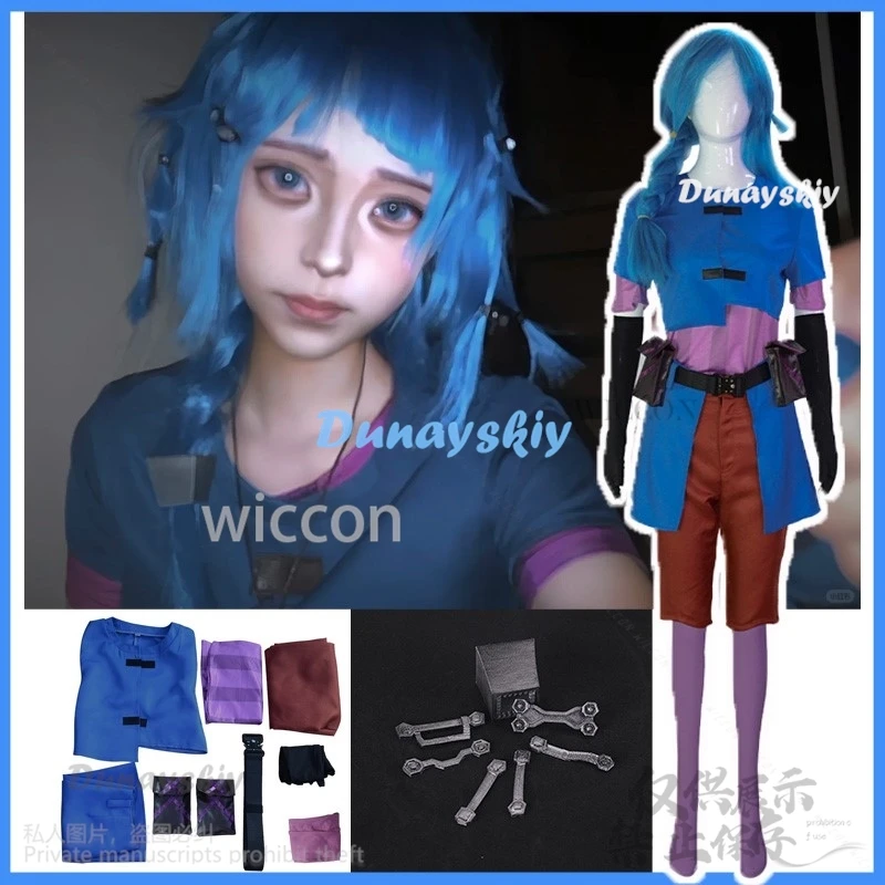 Anime Game LOL Arcane Powder Cosplay Jinx Junior Childhood Costume Uniform Coat Pants Blue Wigs Headwear For Girls Customized