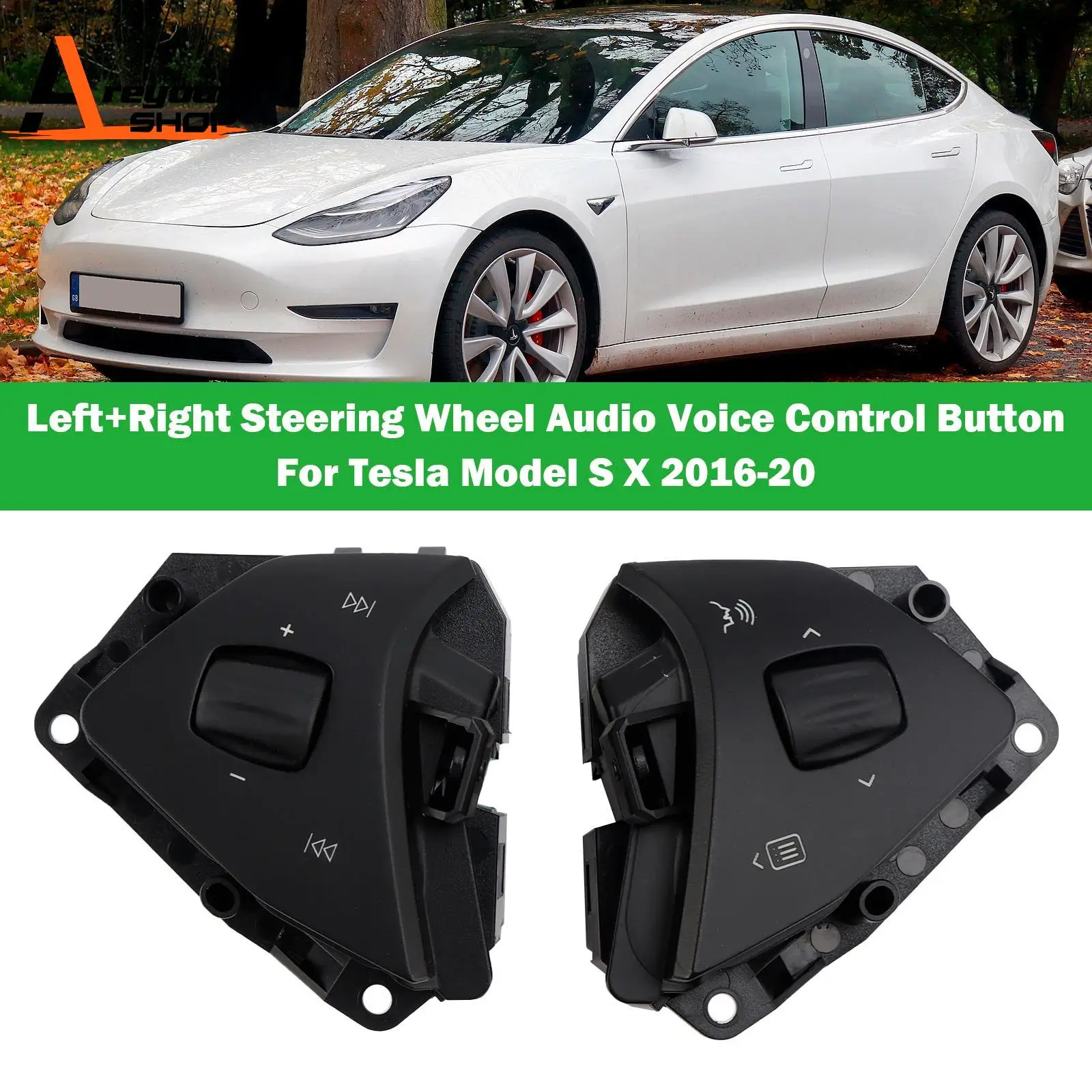 

Areyourshop Left+Right Steering Wheel Audio Voice Control Button For Tesla Model S X 2016 2017 2018 2019 2020