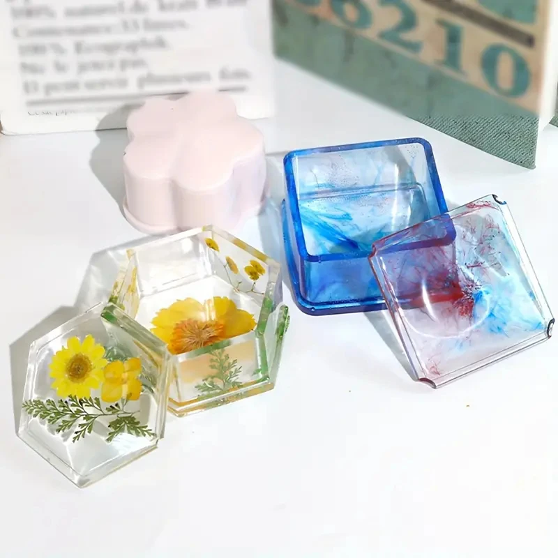 DIY Silicone Jewelry Box Mold Heart Hexagon Flower Storage Boxs Molds with Lid Epoxy Resin Mould Casting Crafting Macking Tool
