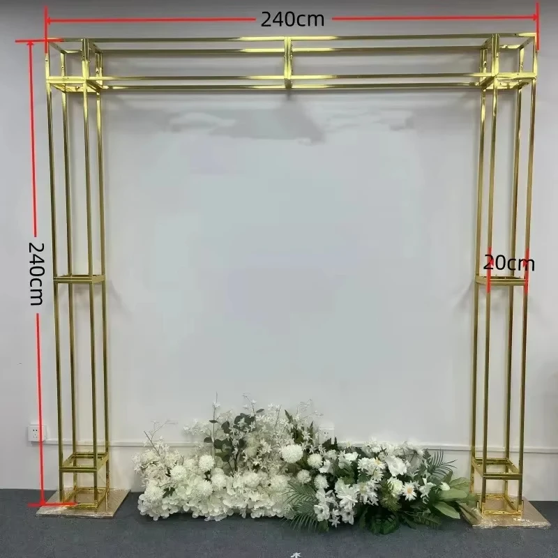 Glänzende goldene quadratische Säulen, Eisenbogen, Outdoor-Hochzeitsbühnen-Event-Hintergrund, robuste quadratische Säule zur Blumendekoration für Partys – Detail 4