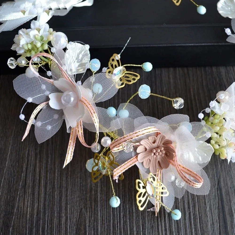 

Headwear Korean Style Flower Crown Hairband Hair Hoop Butterfly Wreath Headband Pearl Tiara Garland Wristband Girls Headwear