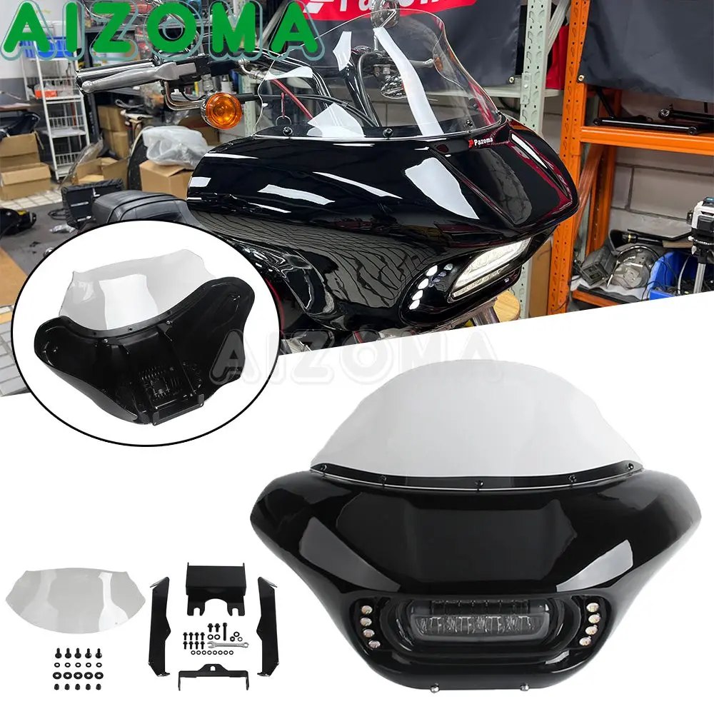 

For Harley Dyna Headlight Fairing Front Headlamp Cow Mask LED Hi/Lo Beam DRL Turn Signal Complete Kit For Low Rider S FXDL FXDLS