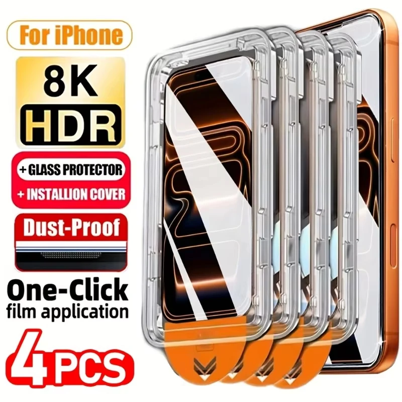 

1-4PCS Oleophobic Coating Easy Install Screen Protector For iPhone 17 Pro Max 17promax iPhone17promax Protective Tempered Glass
