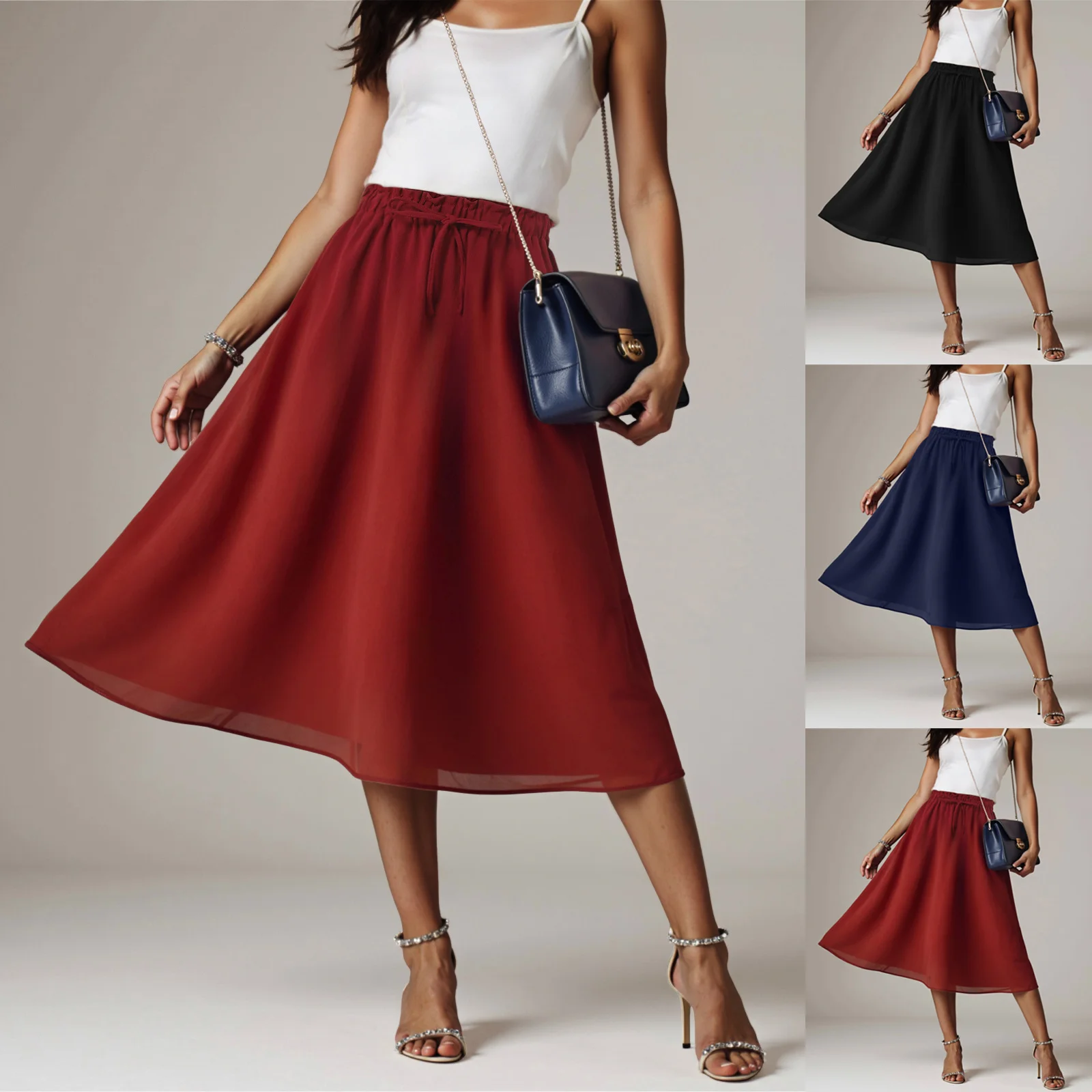 

Summer Mini Skirts Women 2025 Linen Solid Color Elastic Waistband Short Skirts Chic Ladies Mid Length A Line Skirts Faldas Saia