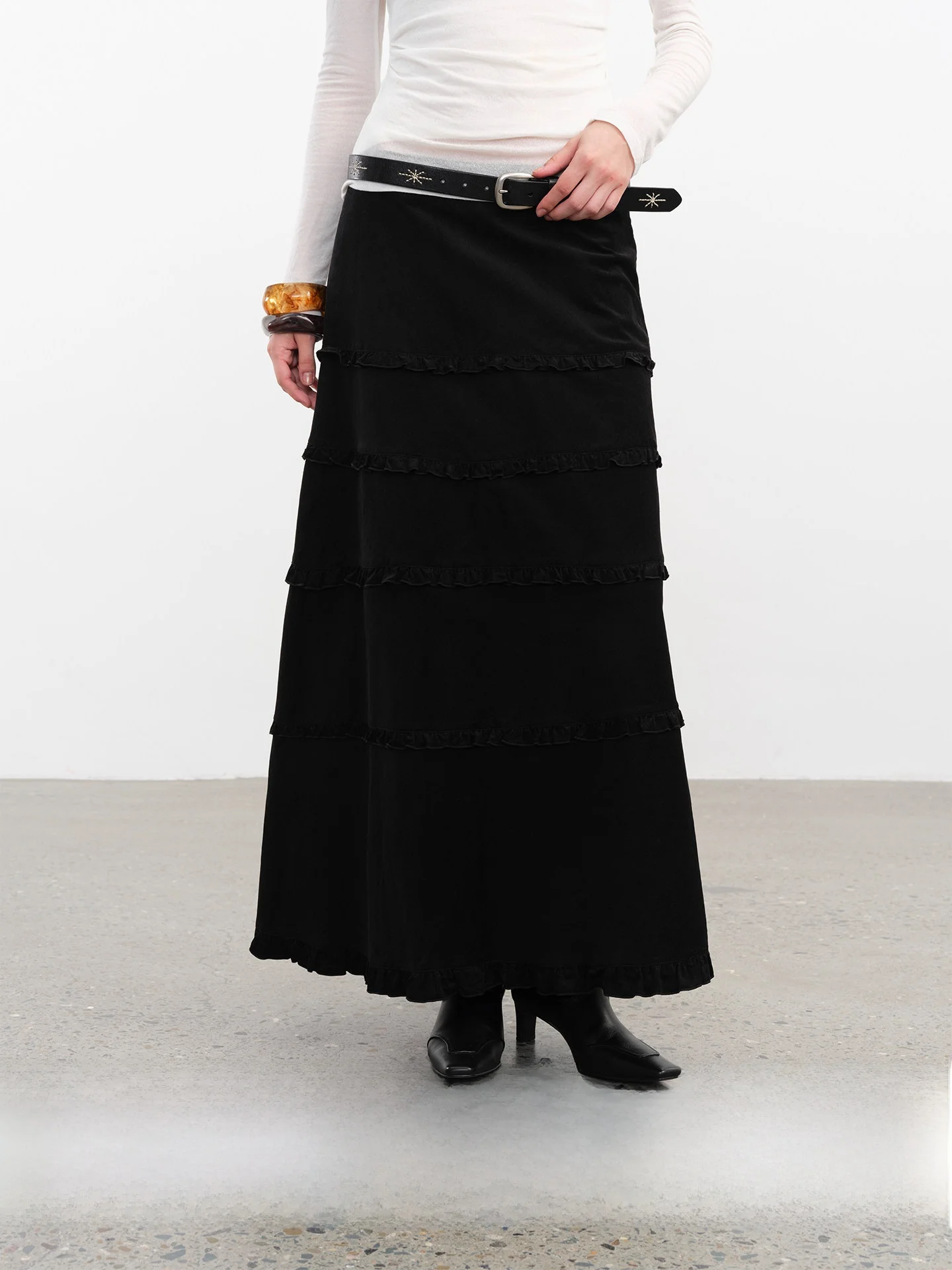 

CECI New 100% Cotton Skin-friendly Breathable Black Slimming Versatile Midi A-line Skirt Casual High Waist Cotton Fabric