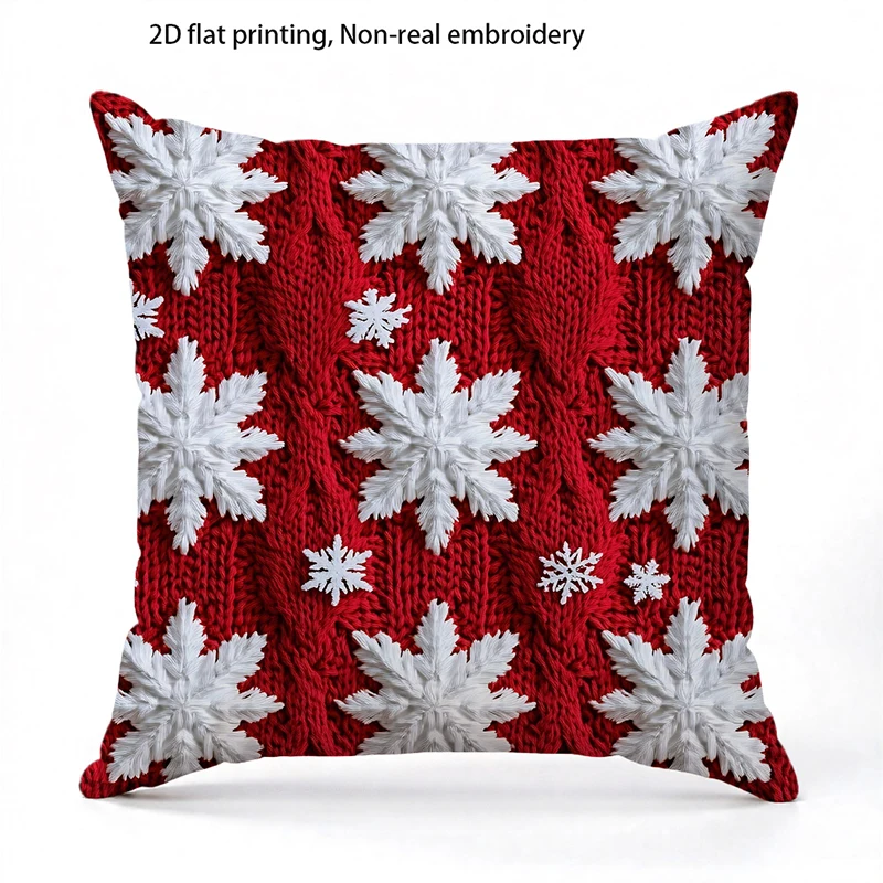 Christmas Red Pillows with Snowflakes and Trees Square polyester pillowcase, modern sofa decorative cushion cover