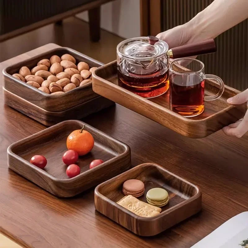 Wooden Food Tray Snack Tray Solid Wood Tableware Table Storage Deluxe Tea Tray Nuts Dessert Tea Ceremony Container