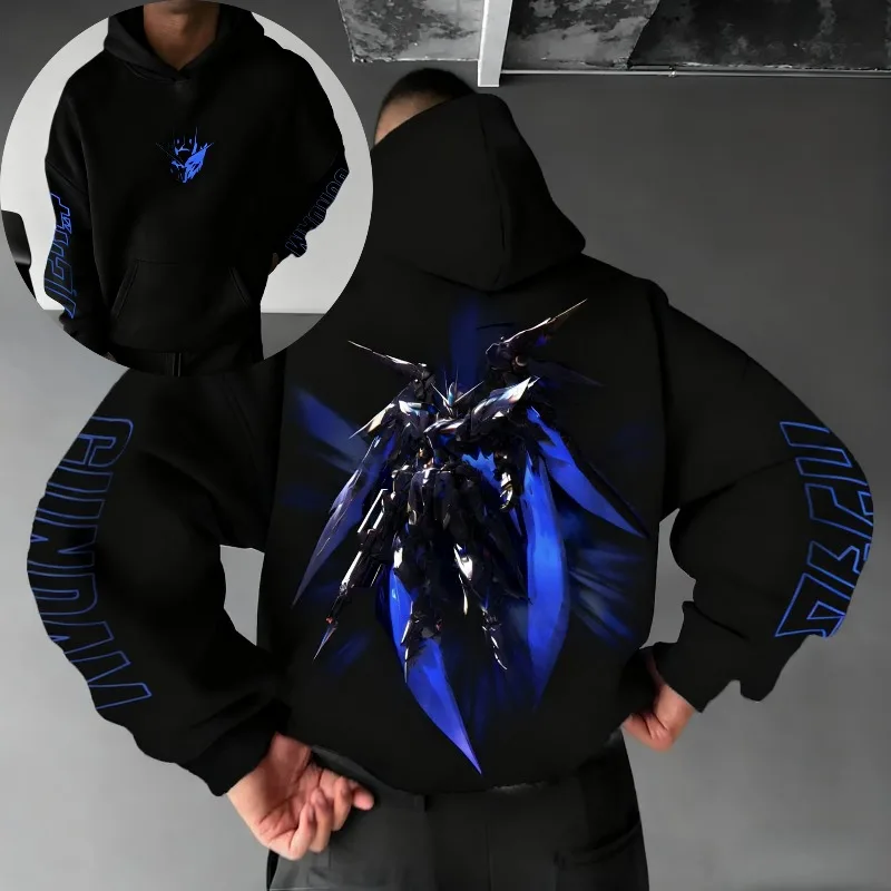 

Autumn Winter Men's Clothing Hoodies Japanese Anime Gundam Graphics Hooded Sweatshirt Y2K Oversized Cotton Pullover Sportswear