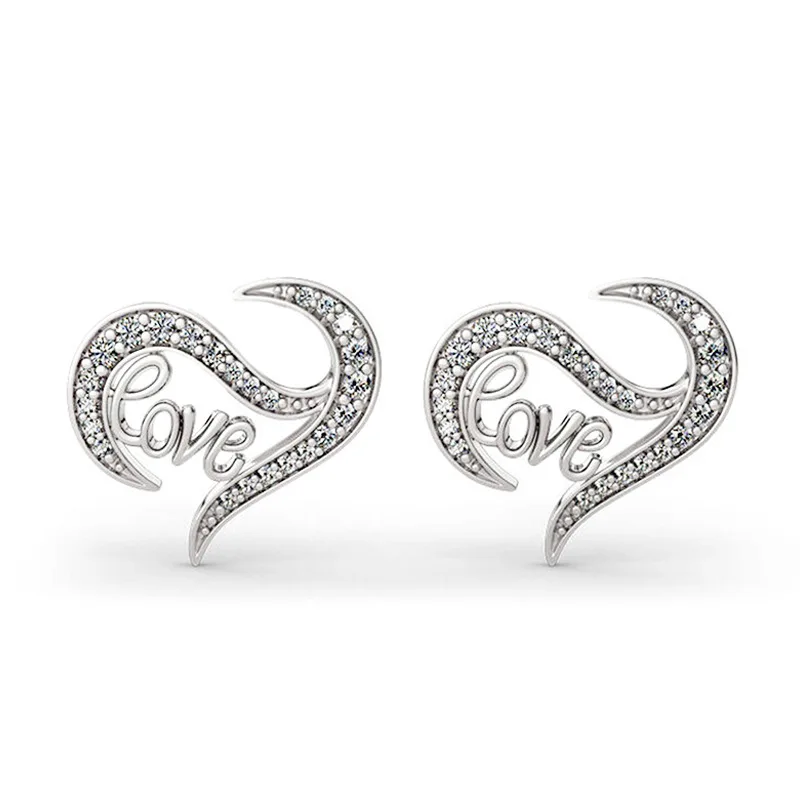 Korean Version Fairy Style Irregular Love High-end Earrings Love Romantic Confession Valentine's Day Micro Inlaid Zircon Jewelry