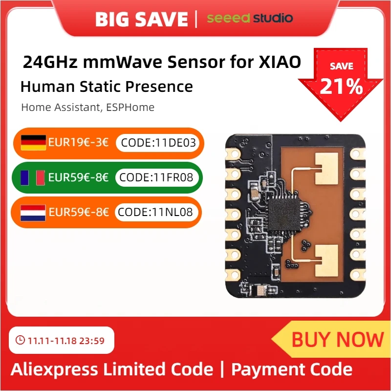 24GHz mmWave Sensor for XIAO - Human Static Presence - FMCW,Arduino support, Home Assistant, ESPHome