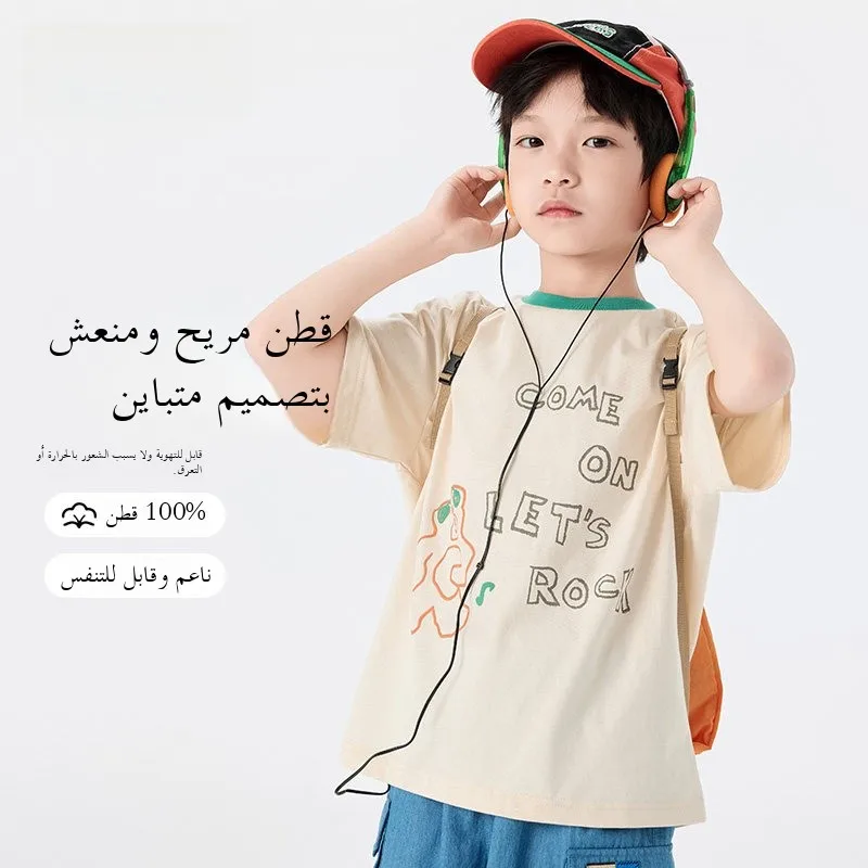 ギャビーループボーイズ夏新作快適カジュアルラウンドネック半袖tシャツ綿00-漫画プリント子供用トップス