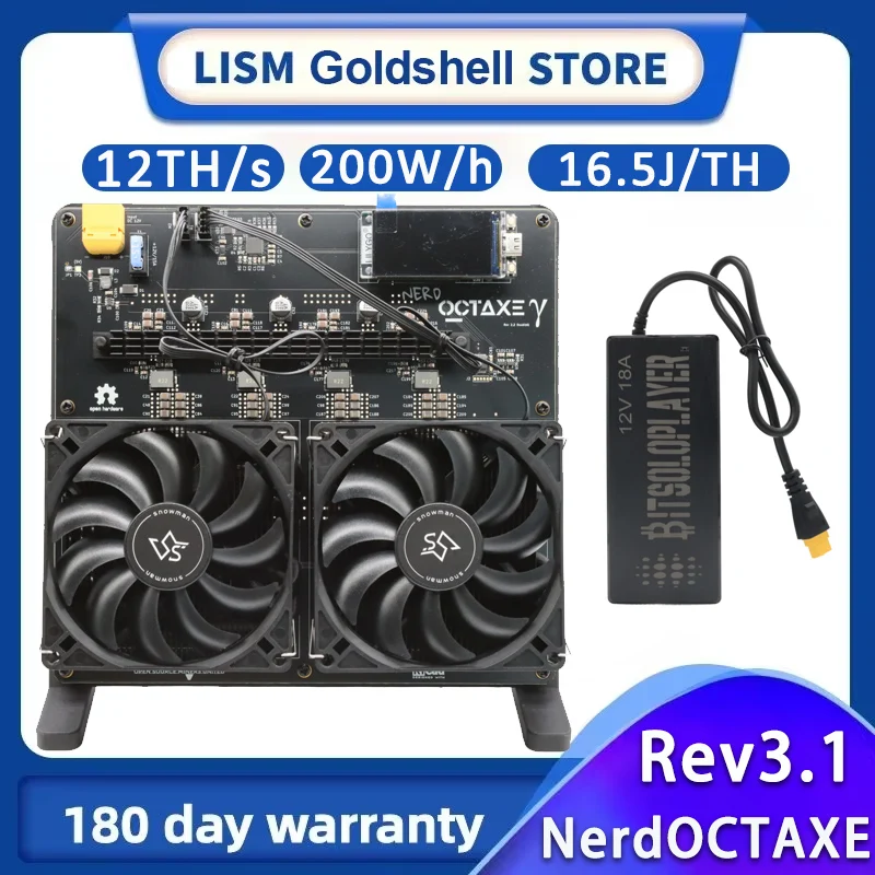 

Новый Bitaxe Miner NerdOctaxe Rev3.1 12Th/s 200W с чипом BM1370, для соло-майнинга BTC, с двумя вентиляторами, с оригинальным блоком питания