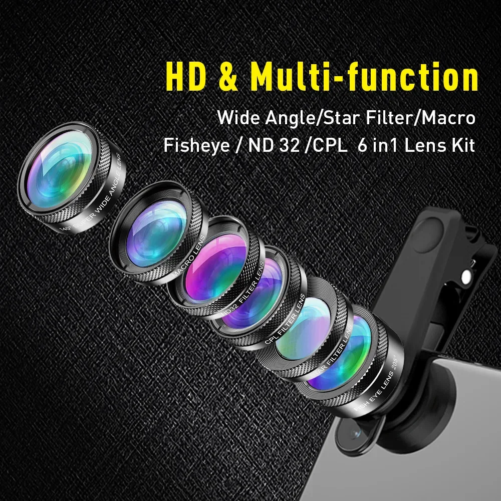 Fish eye wide-angle macro range polarization starlight six in one set universal external mobile phone lens