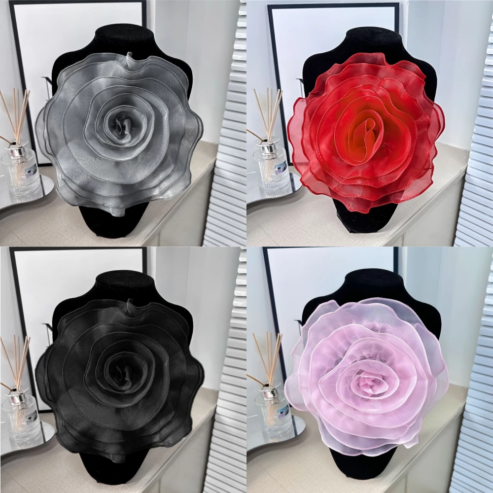 

DIY Brooch Accessories Rose Patch Clothing Wedding Dress Neck Decor Artificial Chest Flower Handmade Organza Yarn Flower Corsage