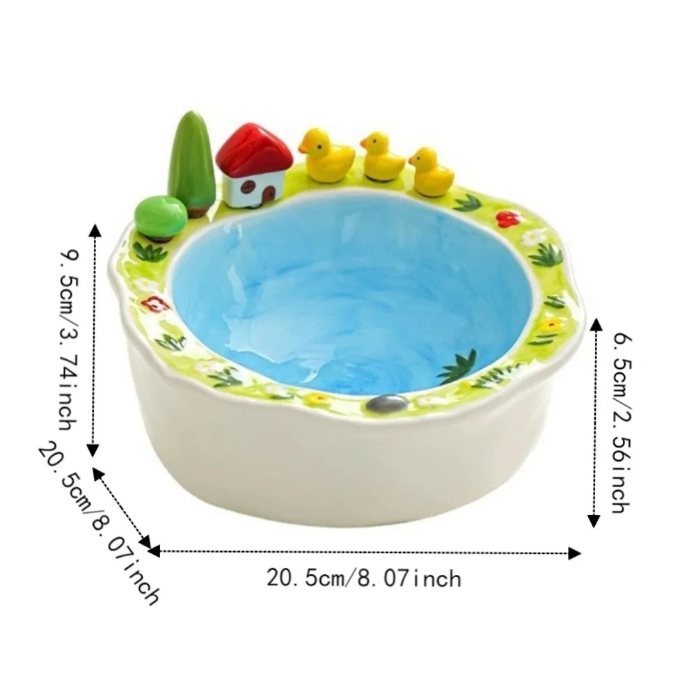 Creative Ceramic Fruit Bowl with Fork Little Duck House Shape Large Capacity Snack Plate Cartoon Salad Plate Kitchen
