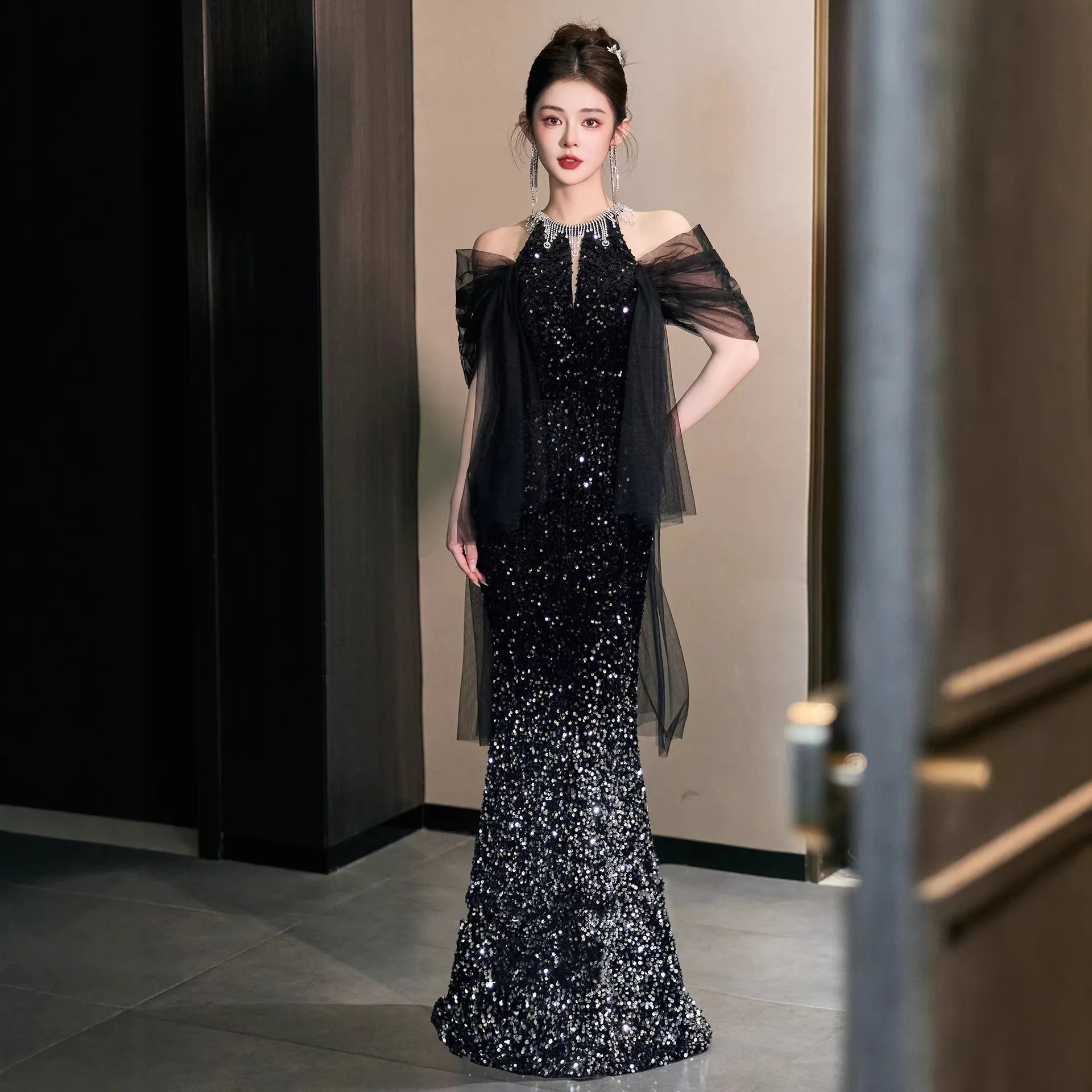 

Роскошное свадебное платье Bla Hanging Ne Sle, элегантное платье-русалка для невесты, утренний халат, вечернее платье для помолвки/торжества