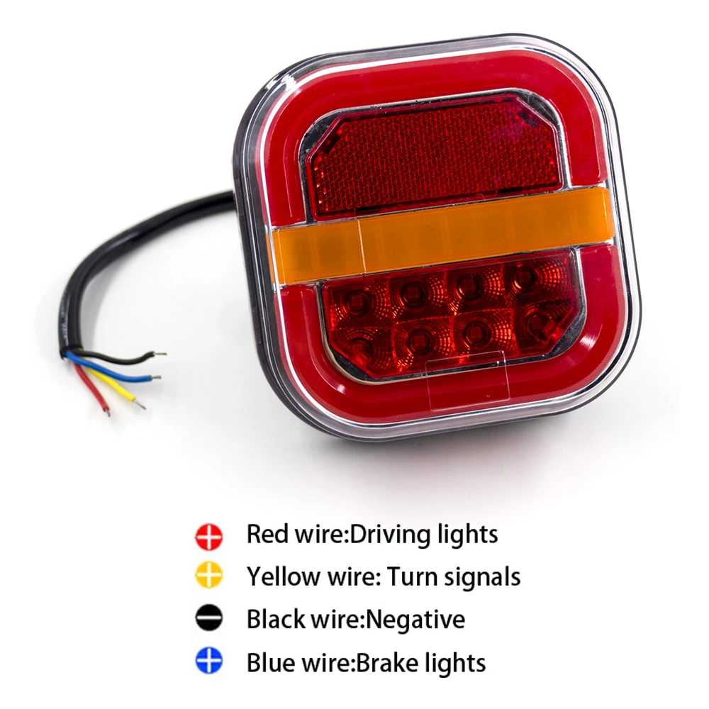 12V-24V 4 inch Car Led Trailer Tail Lamp Square Brake Flowing Turn Signal Blinker License Plate Lamp for Truck UTV ATV Van 4x4