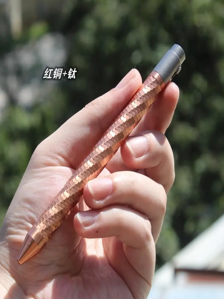 

1 Pc Red copper+Titanium Double Lock Ball Point Ink Pen for Office Signature Wring Pen