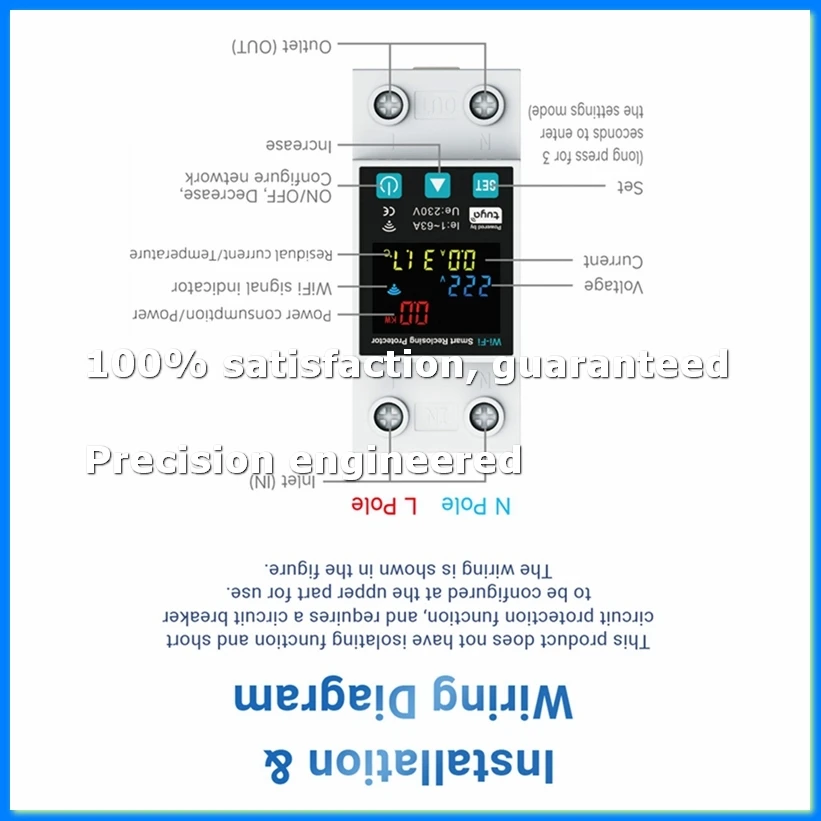 2PackX(New 1P 1-63A Tuya WiFi Smart Circuit Breaker LED Display Switch with Power Metering Smart Life Control Via Home)