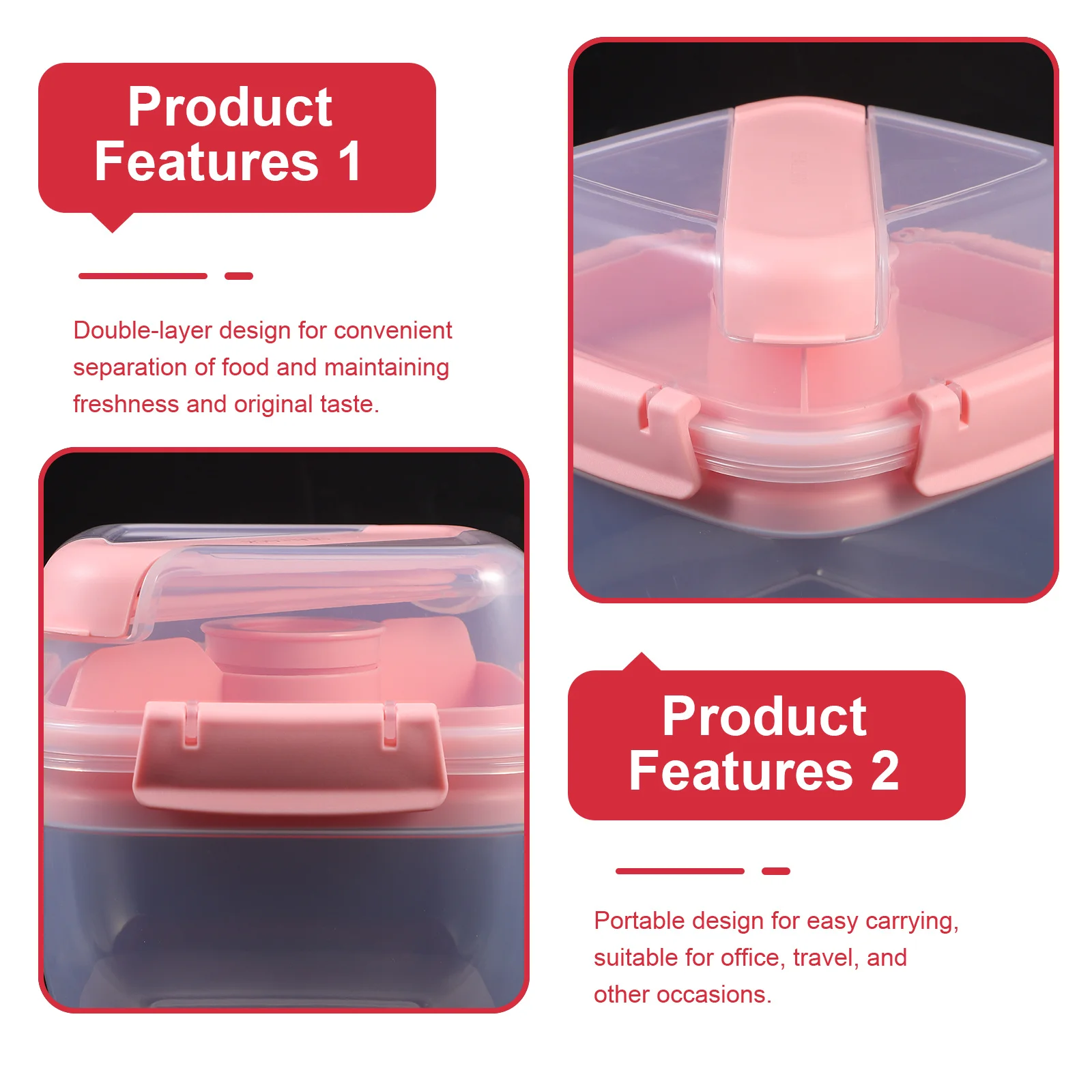 

Bento Lunch Box Plastic Double Layer Sealed Design Large Capacity Portable Food Container for Office Work Picnic Reusable