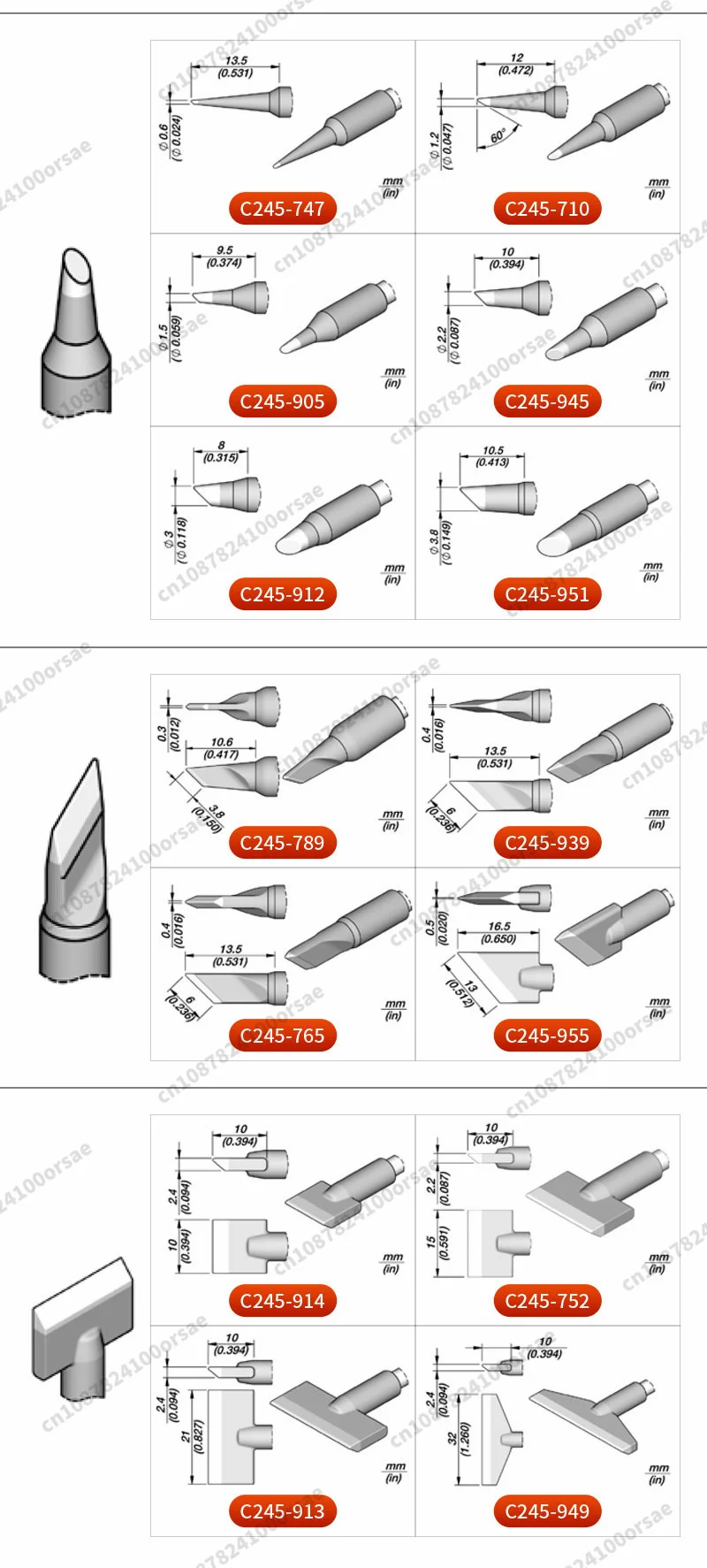 C245 945 Cartridge for JBC SUGON AIFEN A9/A9pro T245 Soldering Handle, жало C245 Tip Replacement Accessory Tool