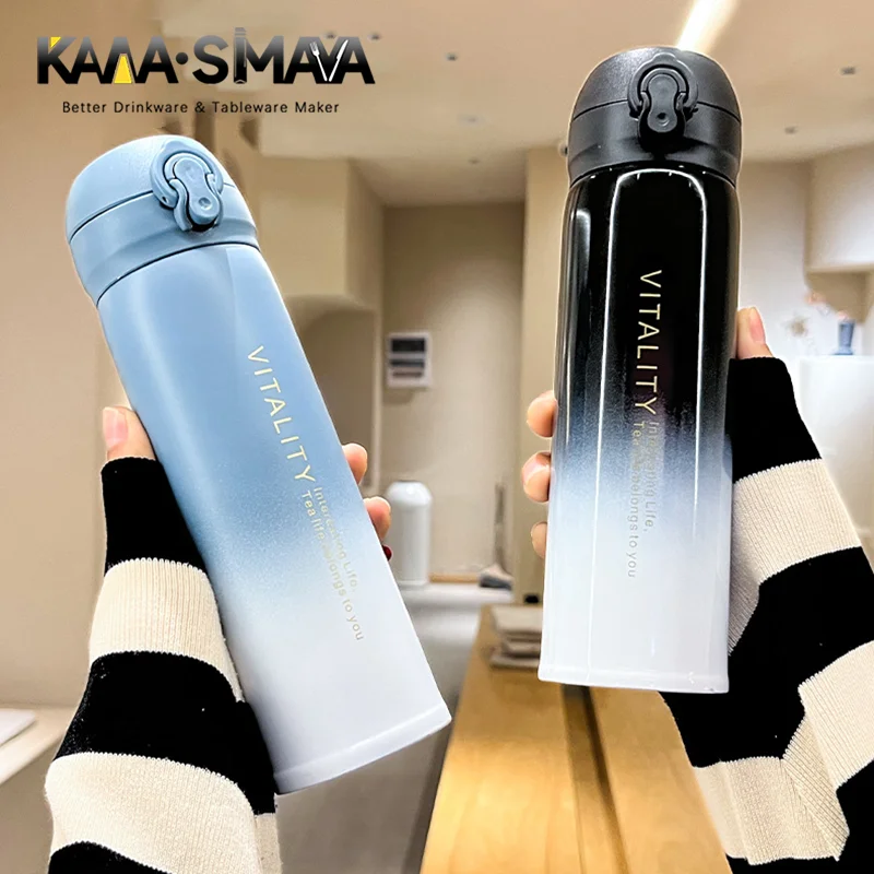 KAWASIMAYA Korean 304 Stainless Steel Bouncing Cup Gradient Color Bouncing Lid Outdoor Hand-held Gift Mugs Kawaii Water Bottle