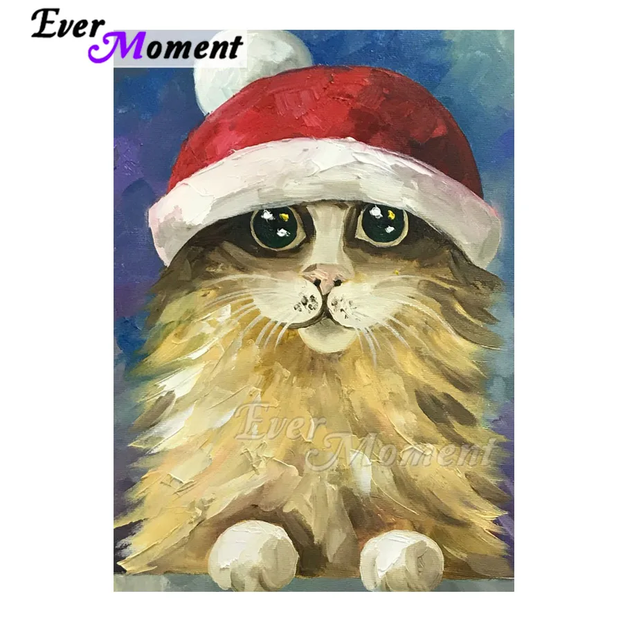 

5D DIY Ever Moment Diamond Painting Handmade Picture Of Rhinestone Cat Christmas Cross Stitch Home Diamond Embroidery ASF1846