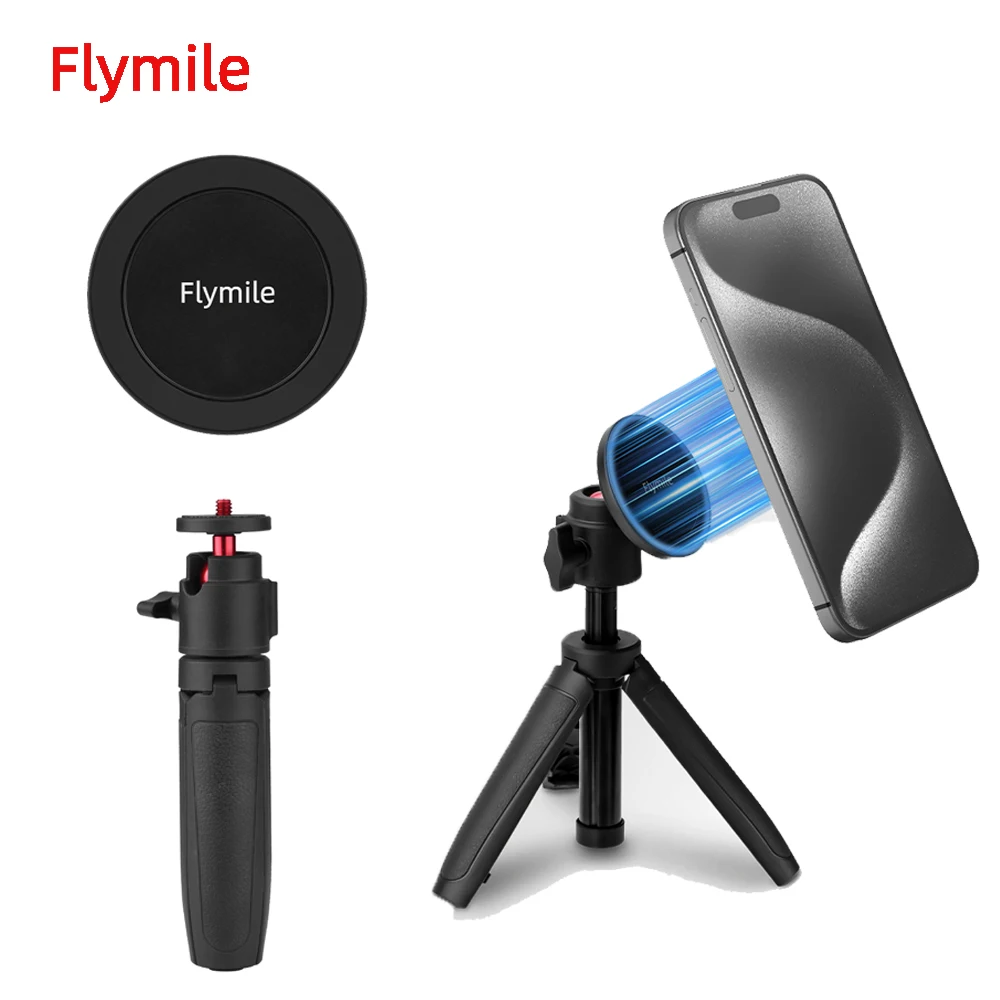 

Flymile Phone MagSafe Mount Magnetic Tripod Adapter for iPhone 16/15 Pro Desk Mount Phone Handle Selfie Photographic Accessory