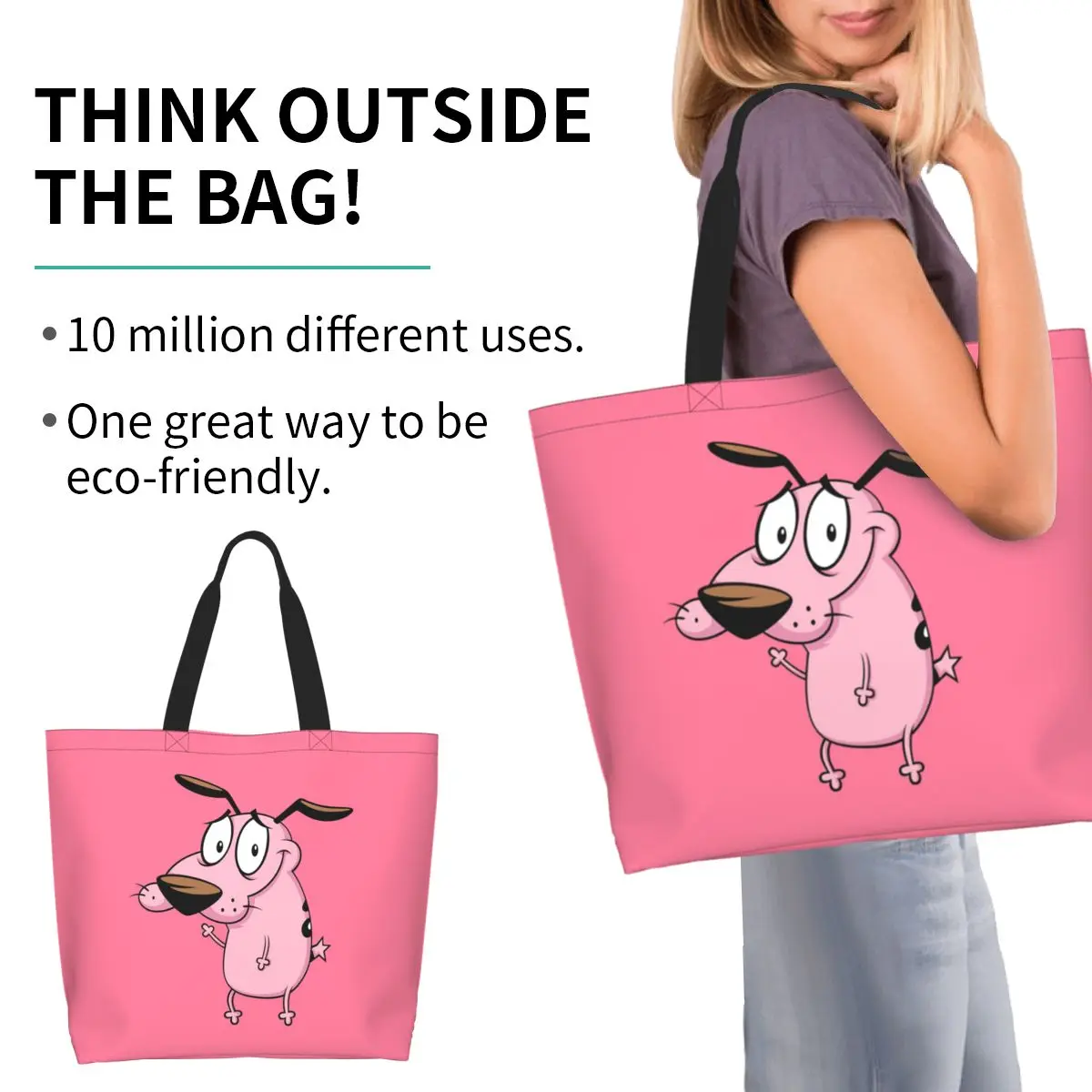 Cowardly Dog C-Courage Cartoon Shopping Tote Bag Sac à bandoulière en toile de grande capacité Sac à main pour courses pour femmes