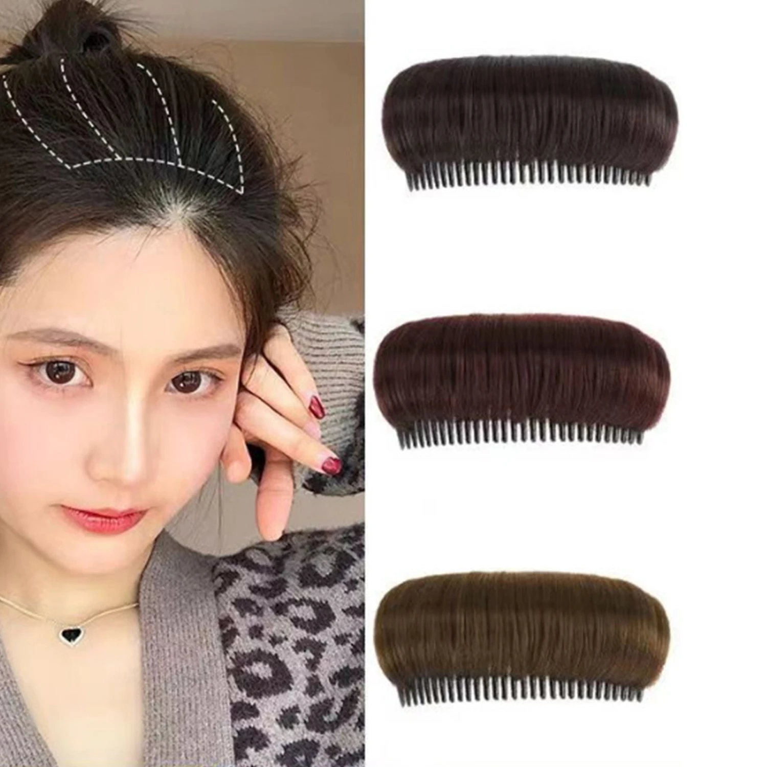 Puff Hair Head Cushion Synthetic Hair Pad Invisible Fluffy Hair Pad Clip Bun Bump It Up Volume Hair Base Women Hair Accessories