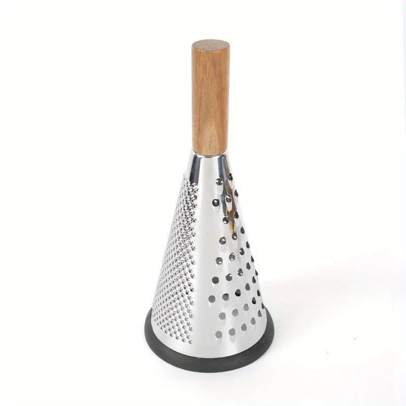 Cone Cheese Grater with Handle - Stainless Steel Triple  Wood Handle Parmesan Shaver Non-Slip Rubber Bottom Hand Held Multifunct