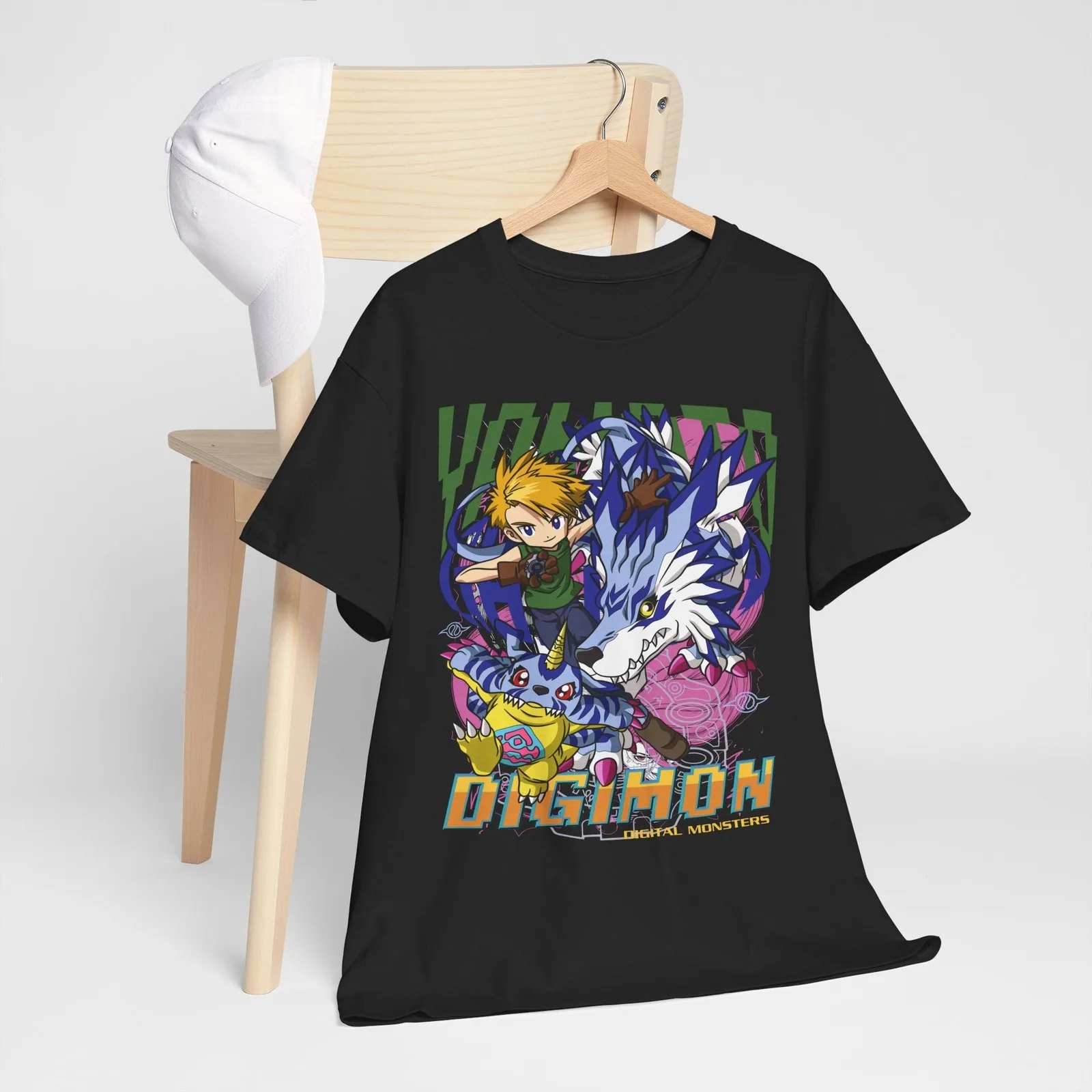 2026 Sommer Digimon Adventure Anime Yamato Ishida/Gabumon Lockeres Kurzarm-T-Shirt aus reiner Baumwolle für Kinder, Unisex, lässig