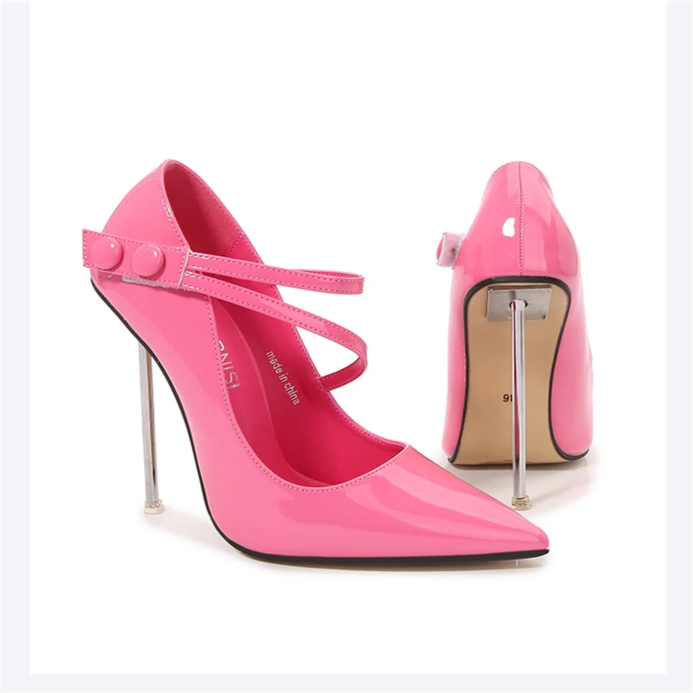 

2023 New Arrival Designer Women 12cm Metal Heel Pumps Glossy Patent Stilettos High Heels Pointed Toe Unisex Shoes Plus Size 46