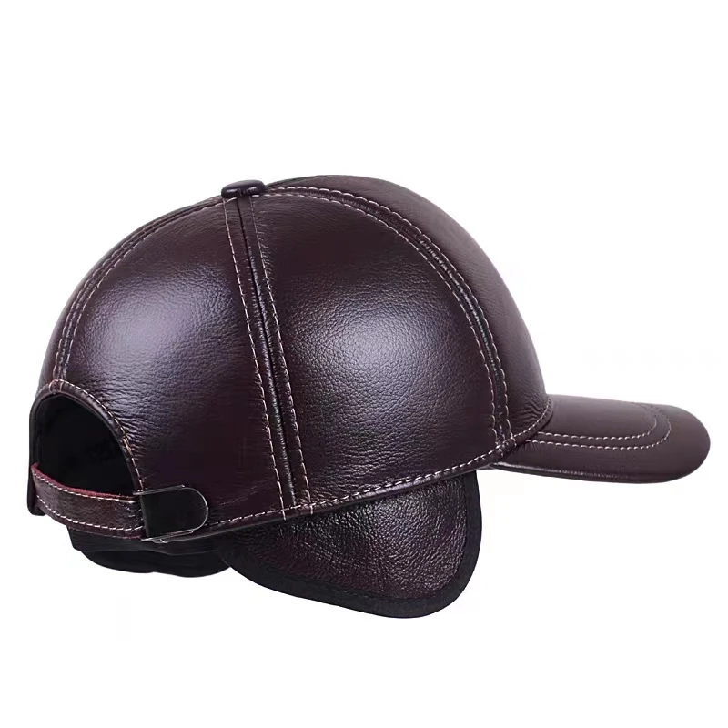 New Spring Autumn Leather Baseball Cap Men Outdoor Warm Fashion Adjustable Casual High Quality Cowhide Sports Caps Military Hats