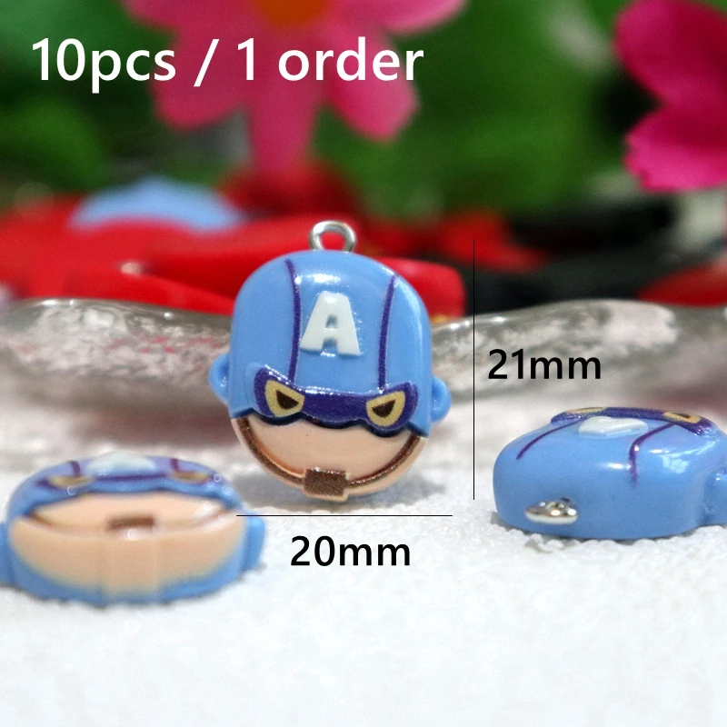 10 STKS Cartoon Anime Superheld Hars Hangers, Flat-back Trendy Charms voor DIY Ketting Armband Sieraden Maken Sleutelhanger Accessoire