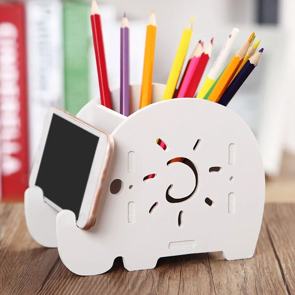 

Multifunction Elephant Pen Holder Creative Wood Phone Holder Pencil Bracket Desk Tidy Organizer School Office Supplies Nice Gift