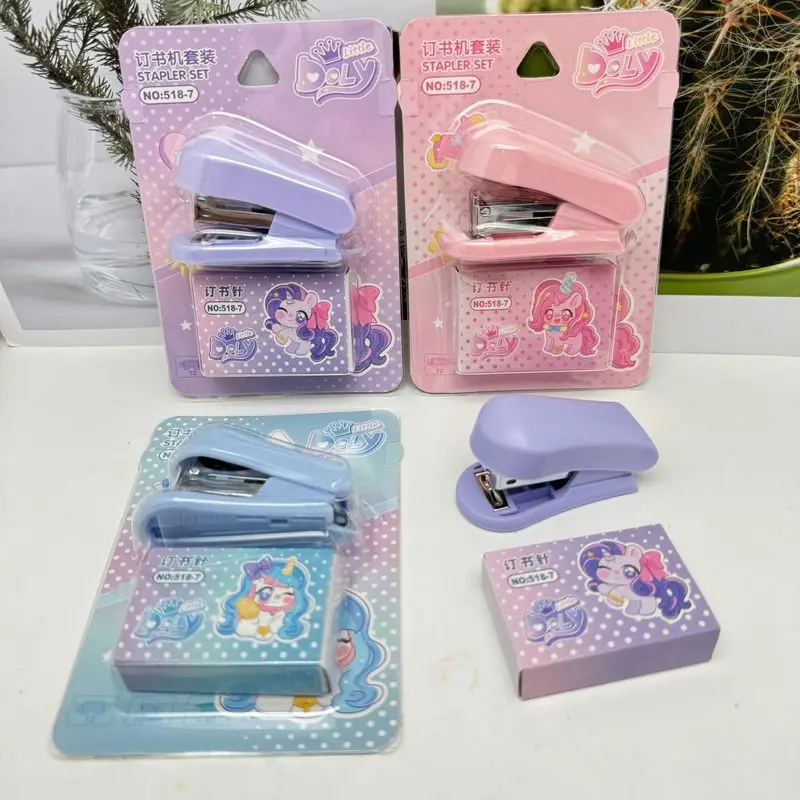 Cartoon My Little Pony Mini Stapler Set Cute Student Stationery Bookbinding Machine Test Paper Stapler Office Accessories Gifts