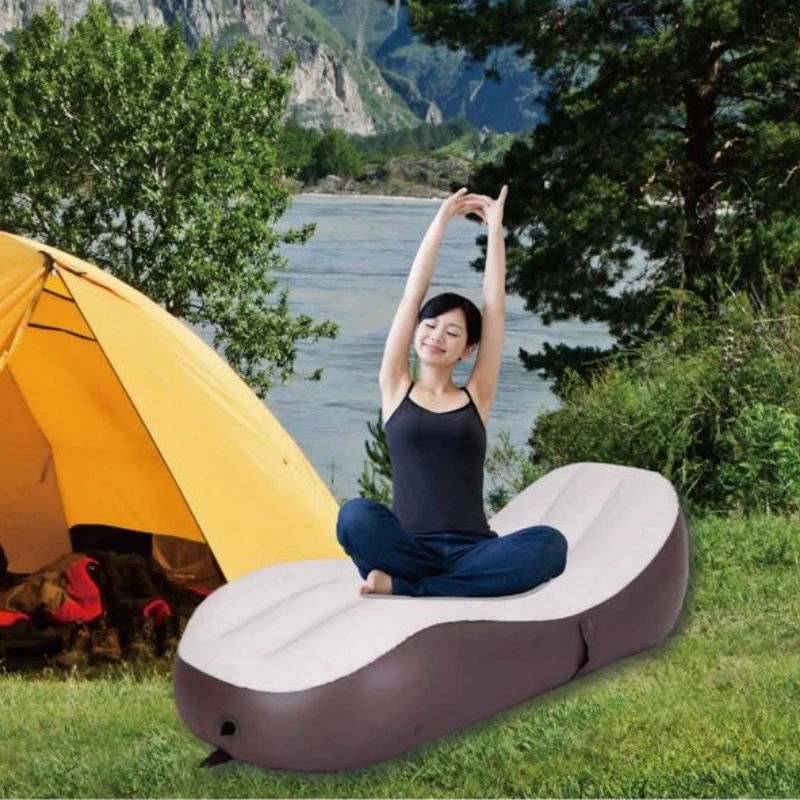 Manual Inflatable Lounger Lazy Flocked Sofa Bed Folding Camping Sofa Sun Loungers Recliner Chair Daybed Portable Air Cushion Bed