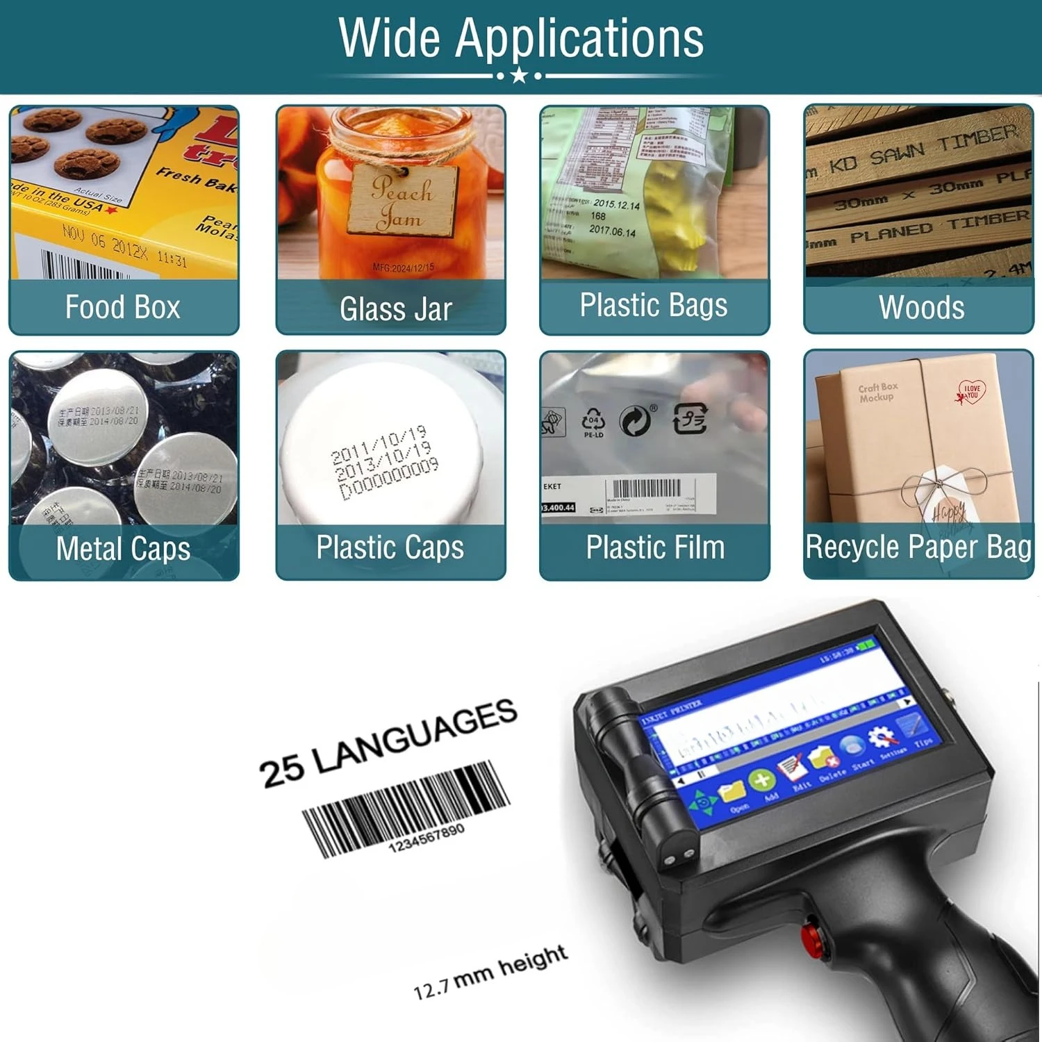 طابعة نفث الحبر المحمولة P15 لسطح مسطح فوهة 0.5 بوصة لإنتاج الباركود QRCode تاريخ الوقت رقم الدفعة · رائجة البيع