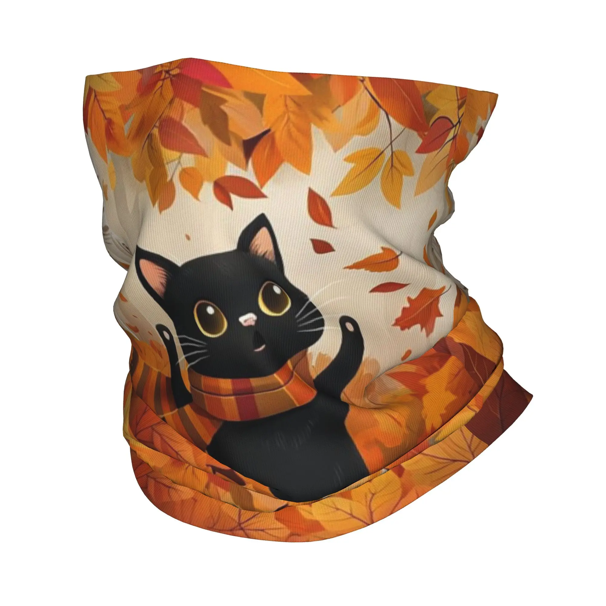 

Cartoon Black Cat Fall Leaves Bandana Neck Cover Printed Wrap Scarf Warm Headwear Outdoor Sports Unisex Adult