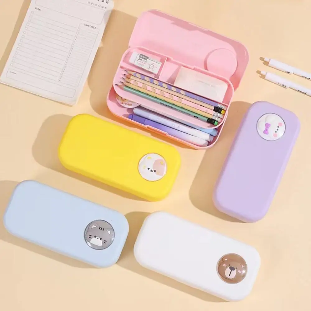 New Plastic Pencil Case Cartoon Multifunction Stationery Organizer Large Capacity Pen Storage Bag