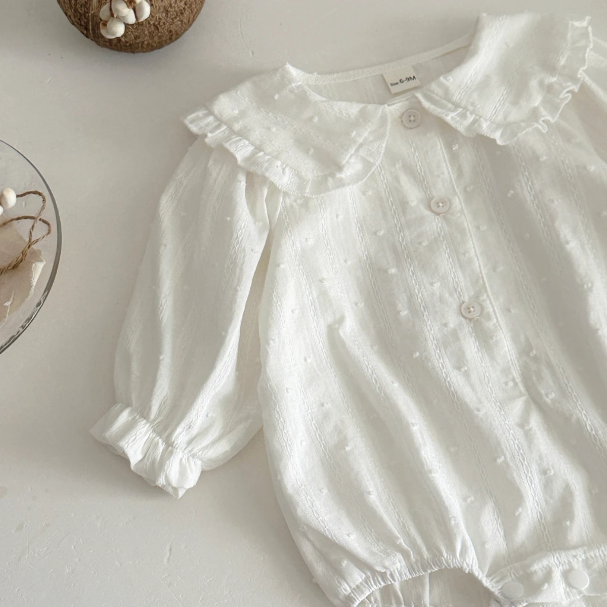 Frühling Herbst Baby Mädchen Kleidung Peter-Pan-Kragen Design Langarm-Body Reine Baumwolle Revers Dreieck-Strampler Babykleidung – Detail 10